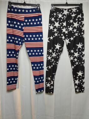 LuLaRoe OneSize Star/Flag High-Waist Ankle Leggings 2 Pack #J11